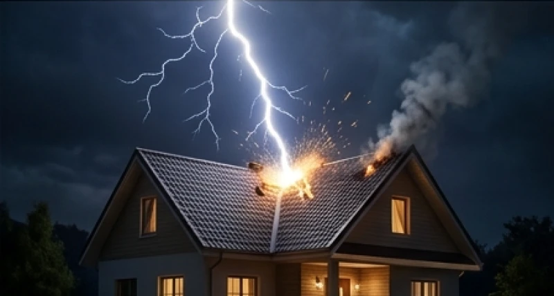 Mơ thấy sét đánh: Điềm báo lành dữ, sức khỏe và con số may mắn 3 Ngôi nhà ngói truyền thống chìm trong đêm bão lớn với một tia sét chói lòa đánh thẳng xuống mái nhà