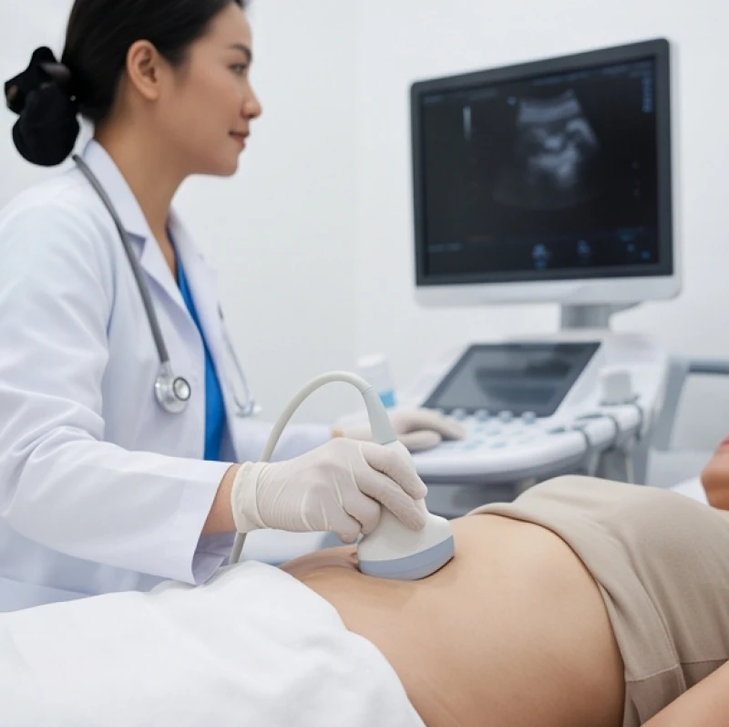 Bác sĩ tiến hành siêu âm ổ bụng cho bệnh nhân tại cơ sở y tế