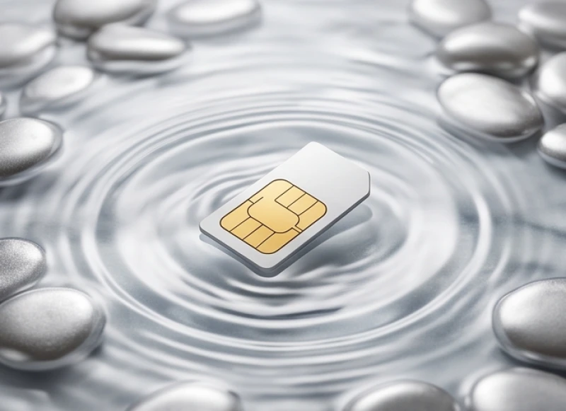 Biểu tượng dòng nước chảy bao quanh chiếc sim điện thoại mang hành Kim tương sinh