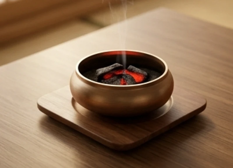 Lò hương trầm bằng đồng đốt than hồng tượng trưng cho mệnh Lư Trung Hỏa của tuổi Bính Dần