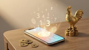 Màn hình điện thoại hiển thị các con số tương sinh khi chọn sim phong thủy tuổi dậu đặt cạnh tượng gà bằng đồng