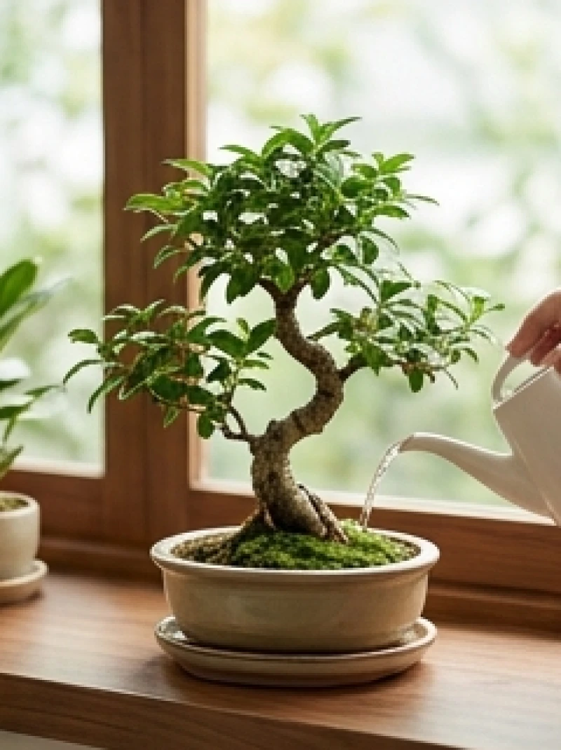 Chậu cây nhỏ xanh tốt được tưới nước tươi mát tượng trưng cho sự bồi đắp của hành Thủy đối với mệnh Mộc