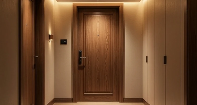 Cánh cửa gỗ chung cư sang trọng với thiết kế số phòng rõ nét mang lại cảm giác ấm cúng và thịnh vượng