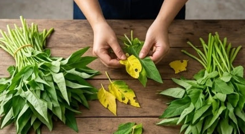 Mơ thấy rau muống: Điềm báo cát hung và con số may mắn 4 Người phụ nữ đang tỉ mỉ ngồi nhặt từng ngọn rau muống và loại bỏ những chiếc lá úa vàng