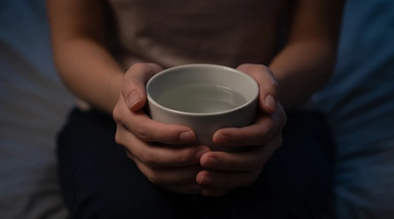 Uống một ngụm nước ấm và hít thở sâu giúp điều hòa nhịp tim sau khi thức giấc vì ác mộng