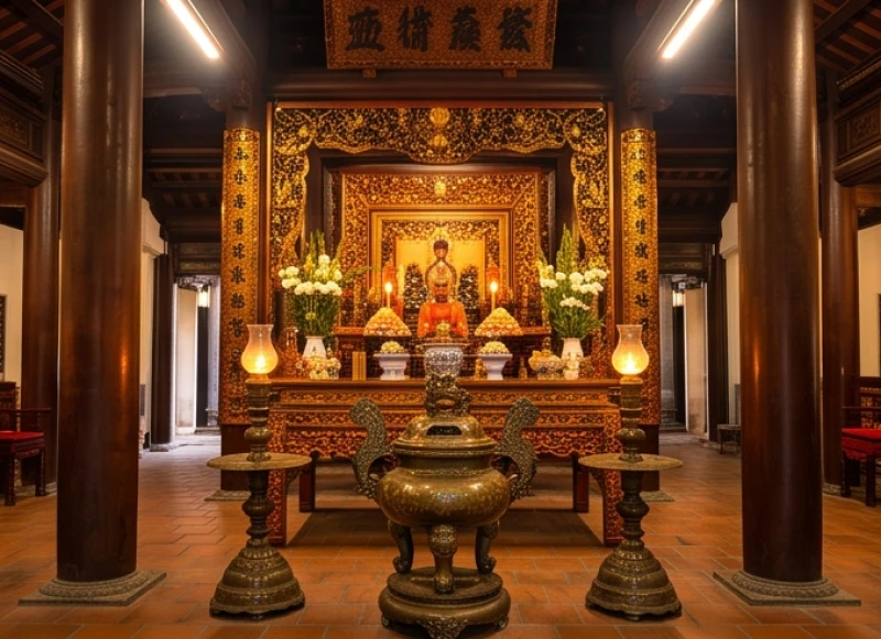 Văn khấn Đền Lảnh Giang: nguyên văn chuẩn và thứ tự dâng lễ 7 Khu vực tiền đường đặt Ban Công Đồng là nơi người hành hương trình báo đầu tiên
