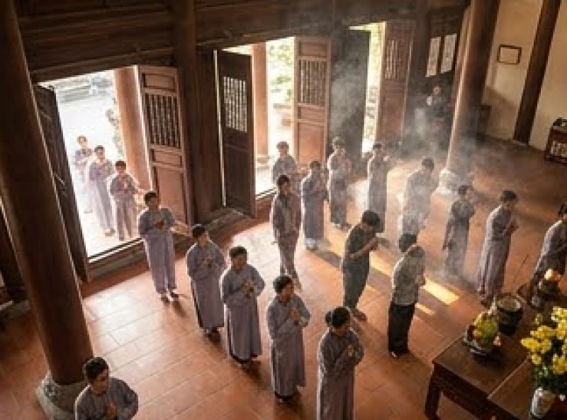 Dòng người tuần tự di chuyển vái lạy từ các ban thờ phụ bên ngoài trước khi vào chính điện