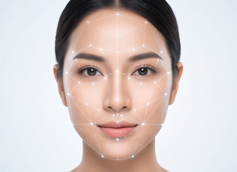 Gương mặt người phụ nữ được đánh dấu các điểm tọa độ để xác định vị trí nốt ruồi theo sơ đồ nhân tướng học