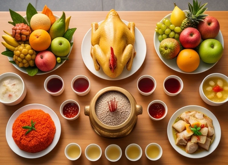 Văn khấn khai trương quán ăn: Bài cúng chuẩn và cách sắm mâm lễ 8 Bàn cúng khai trương được bài trí chuẩn phương vị với bát hương ở giữa và các lễ vật xung quanh