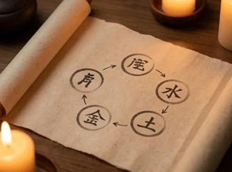Tuổi Tỵ hợp tuổi nào: chuẩn nam nữ mạng và cách hóa giải 3 Bản đồ vòng tròn ngũ hành Kim Mộc Thủy Hỏa Thổ in trên giấy dó truyền thống