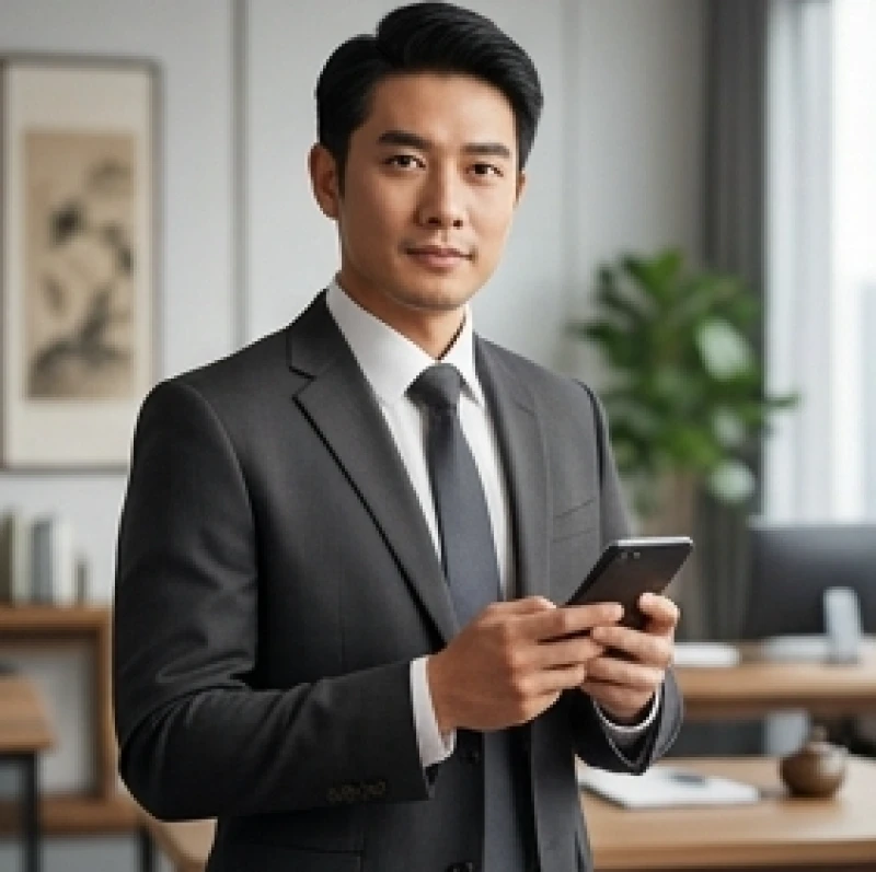 Sim phong thủy tuổi Sửu: Bảng tra nam nữ & tự lập quẻ Kinh Dịch 4 Nam doanh nhân đang thao tác trên điện thoại thông minh xem phong thủy
