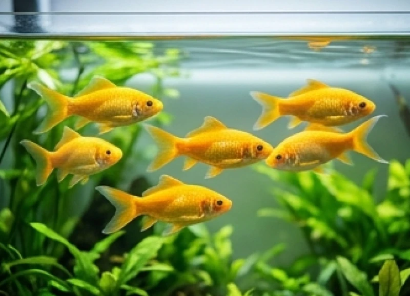 Bể cá phong thủy tuổi Thìn: đối chiếu chi tiết 5 bản mệnh 4 Sáu chú cá vàng bơi lội tung tăng trong hồ nước trong vắt tạo thành quần thể sinh động