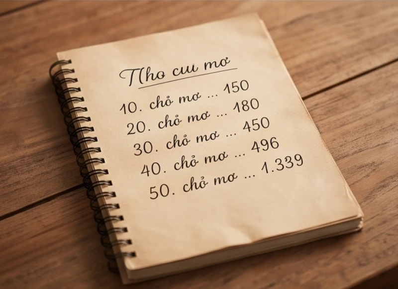Bảng tra cứu sổ mơ dân gian được viết tay cẩn thận, ghi chú lại những con số may mắn tương ứng với việc ẵm em bé