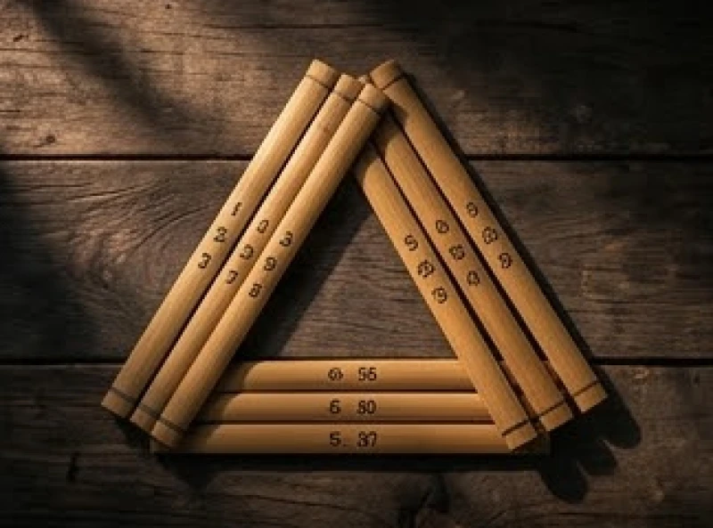 Các thẻ tre khắc số học cổ truyền được sắp xếp theo hình tam giác thể hiện trục lô xiên vững chãi