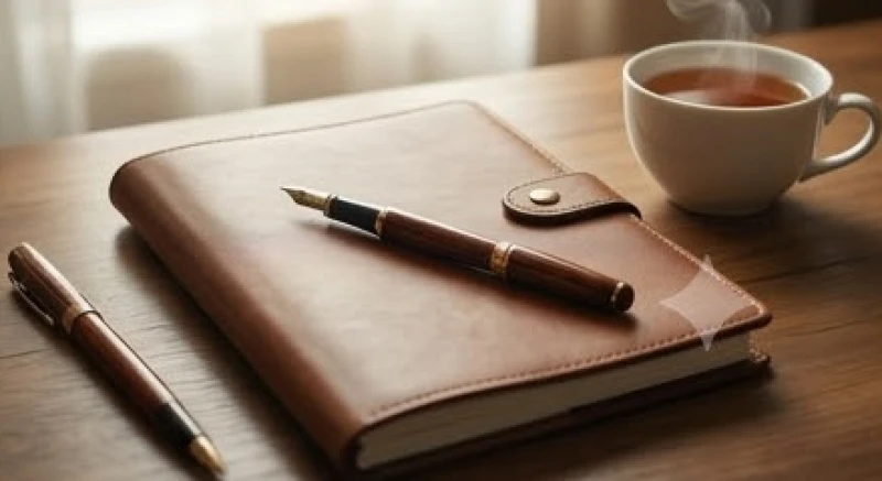 Mơ thấy cưỡi ngựa: Điềm báo công danh, giải mã tâm lý & con số 8 Cuốn sổ tay mở sẵn cùng cây bút đặt trên bàn gỗ bên cạnh tách trà nóng để ghi chép chi tiết giấc ngủ