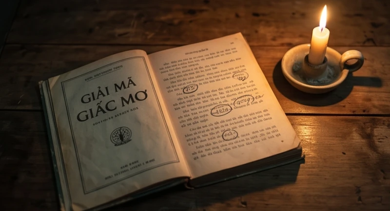 Mơ thấy mình đi đánh đề: Ý nghĩa điềm báo và con số may mắn 6 Cuốn sổ mơ sờn cũ đặt trên bàn gỗ cùng ngọn nến sáng giúp tra cứu ý nghĩa khi mơ thấy mình đi đánh đề