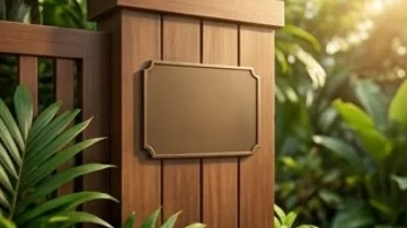 Biển số nhà mang trường năng lượng tốt được treo trước cổng gỗ của gia đình người tuổi Mão