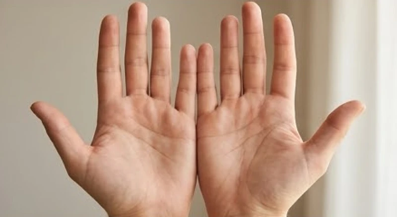 Hai bàn tay trái và phải mở rộng cạnh nhau để so sánh các nếp gấp trên đường sinh mệnh