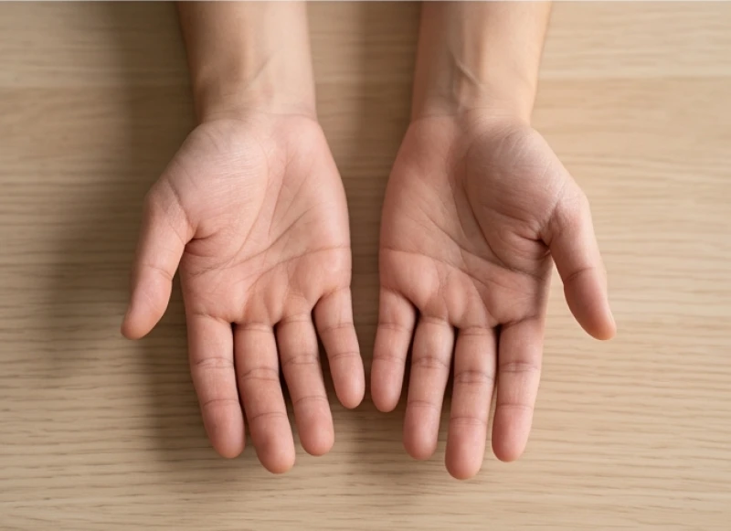 Hai bàn tay đặt cạnh nhau trên mặt bàn để quan sát và so sánh