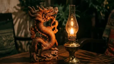 Hình ảnh phong thủy chi tiết để so sánh vận mệnh giáp thìn giữa nam và nữ mạng với biểu tượng đèn dầu