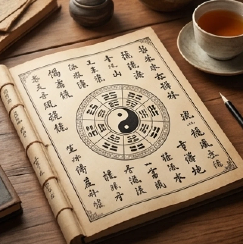 Cuốn sổ tay phong thủy cổ kính mở ra trang ghi chép về ngũ hành và các con số may mắn