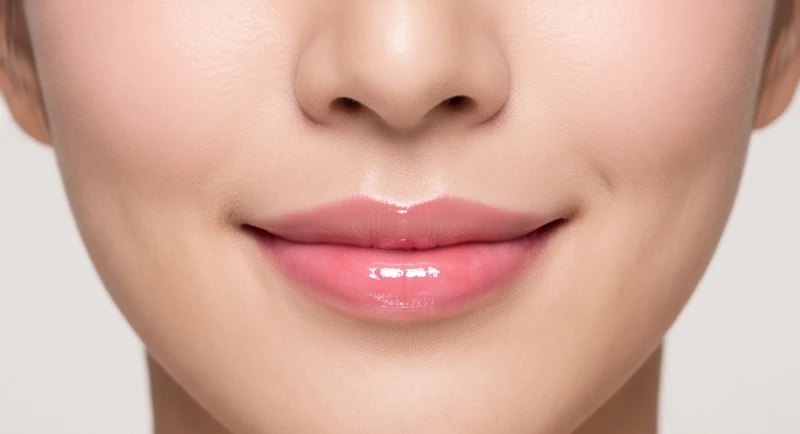 Bờ môi căng mọng tự nhiên được tô điểm bằng son bóng và viền khóe miệng hếch nhẹ cực kỳ cuốn hút