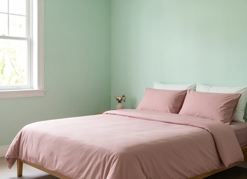 Phòng ngủ sử dụng các gam màu pastel nhẹ nhàng tạo không gian thư thái và an bình