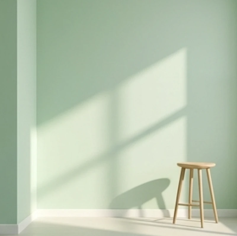 Mảng tường sơn xanh pastel nhạt đóng vai trò phản chiếu ánh sáng tự nhiên và mở rộng không gian chung