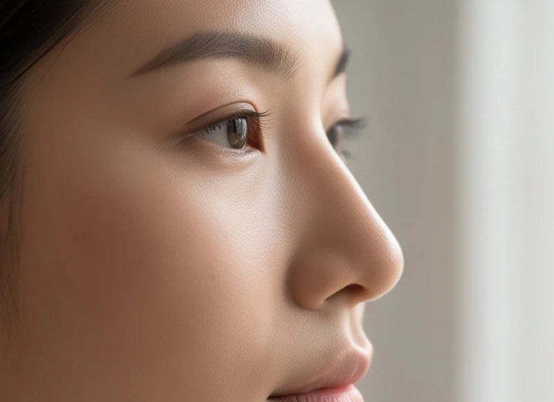 Góc nhìn nghiêng phản ánh độ nhô cao của sống mũi so với vùng gò má xung quanh