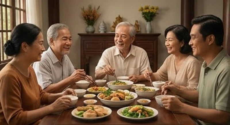 Bữa cơm gia đình ấm cúng thể hiện sự gắn kết và nhận được sự bao bọc từ những người thân họ ngoại