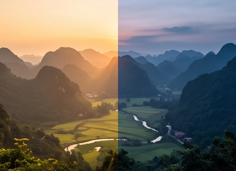 Âm dương là gì: Bản chất triết lý và giải mã biểu tượng Thái cực 1 Cảnh sắc thiên nhiên tĩnh lặng minh họa cho quy luật vận động luân phiên giữa ngày dương và đêm âm