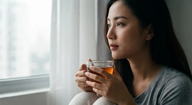 Người phụ nữ ngồi suy tư bên cửa sổ để cố gắng tĩnh tâm lại tâm trí