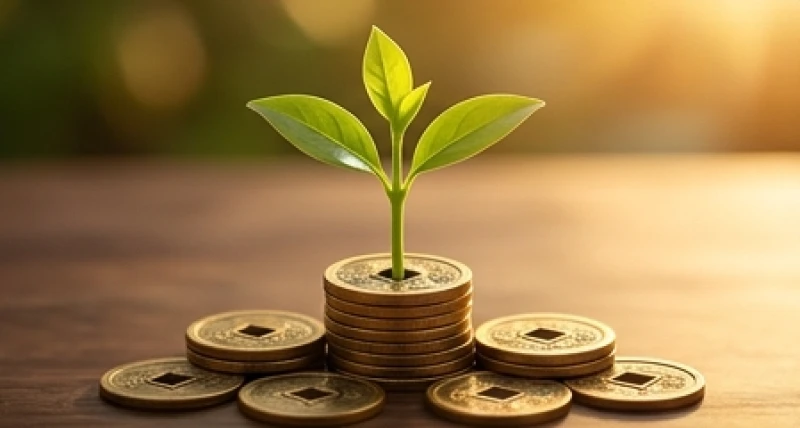 Mầm cây vươn lên từ đồng xu phong thủy tượng trưng cho sự bứt phá tài lộc của tuổi Quý Mùi ở tuổi 29