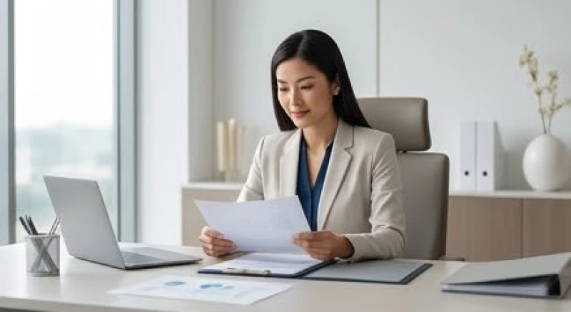 Người doanh nhân tuổi Nhâm Tuất 1982 đang tự tin làm việc tại không gian văn phòng sang trọng