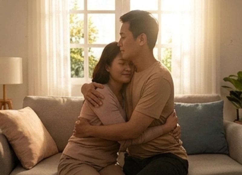 Mơ thấy người yêu chết: Giải mã tâm lý, điềm báo & bộ số 6 Chàng trai ân cần ôm bạn gái vào lòng để xoa dịu đi nỗi bất an về sự chia ly đột ngột