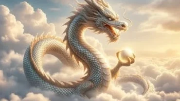 Linh vật rồng dũng mãnh cuộn mình trên chín tầng mây trong sự tích con rồng trong 12 con giáp mang sức mạnh hô mưa gọi gió.