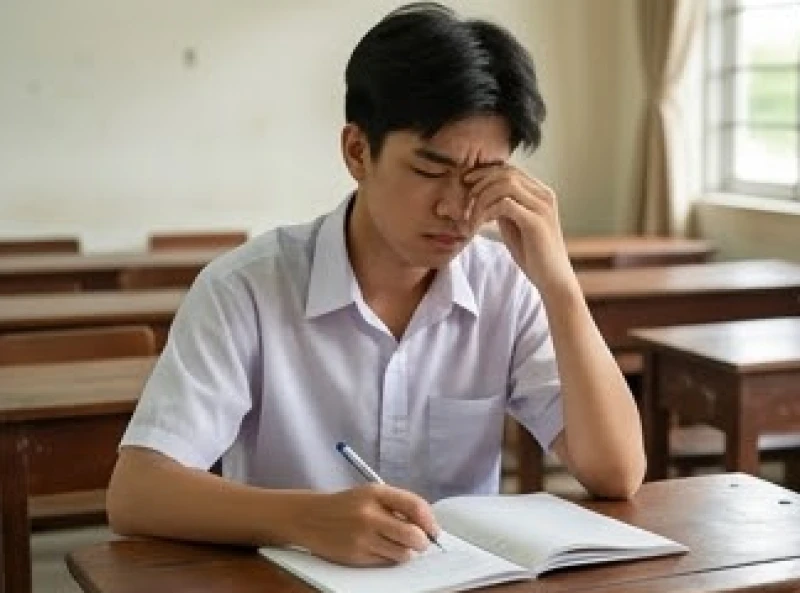 Tử vi tuổi Tân Mão 2011 năm 2027: Vận trình học tập & cách cúng 2 Nam sinh xoa thái dương do mệt mỏi khi đang giải bài tập trên lớp