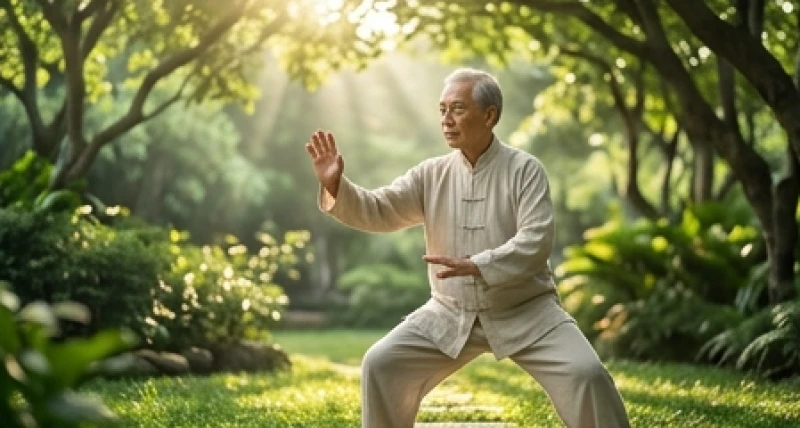Tử vi trọn đời tuổi Nhâm Thìn 1952 nam mạng: Luận giải hậu vận 3 Người cao tuổi tập dưỡng sinh trong khu vườn xanh mát dưới ánh nắng ban mai rực rỡ