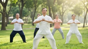 Người trung niên đang tập thái cực quyền tĩnh tâm đón sinh khí bảo vệ sức khỏe tuổi Mão năm 2027