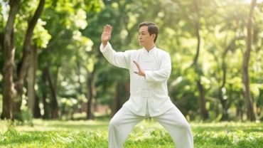 Nam giới trung niên tập thái cực quyền trong sương sớm để rèn luyện sức khỏe tuổi ngọ năm 2027