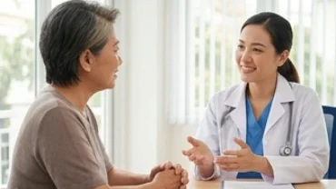 Người lớn tuổi đang được bác sĩ thăm khám và tư vấn để chủ động bảo vệ sức khỏe tuổi Thìn năm 2026 khỏi các rủi ro