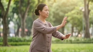 Người trung niên rèn luyện thể chất trong không gian trong lành để cải thiện sức khỏe tuổi tý