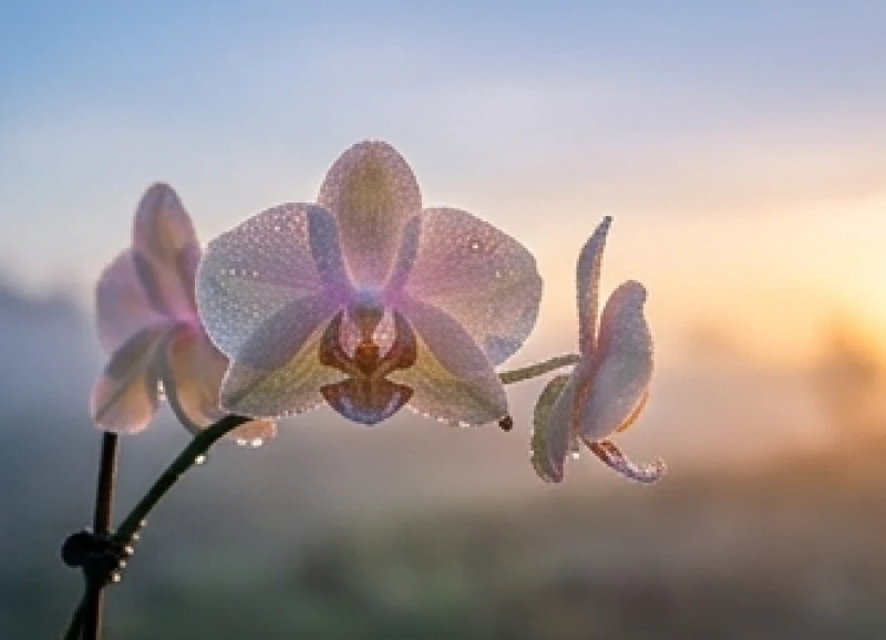 Mơ thấy hoa lan là điềm gì: Tra cứu điềm báo & bộ số may mắn 5 Những giọt sương đọng trên cánh hoa lan trong khung cảnh rạng sáng tinh mơ