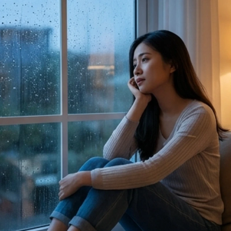 Cô gái ngồi thẫn thờ bên cửa sổ suy ngẫm về những vướng mắc cảm xúc trong các mối quan hệ cũ