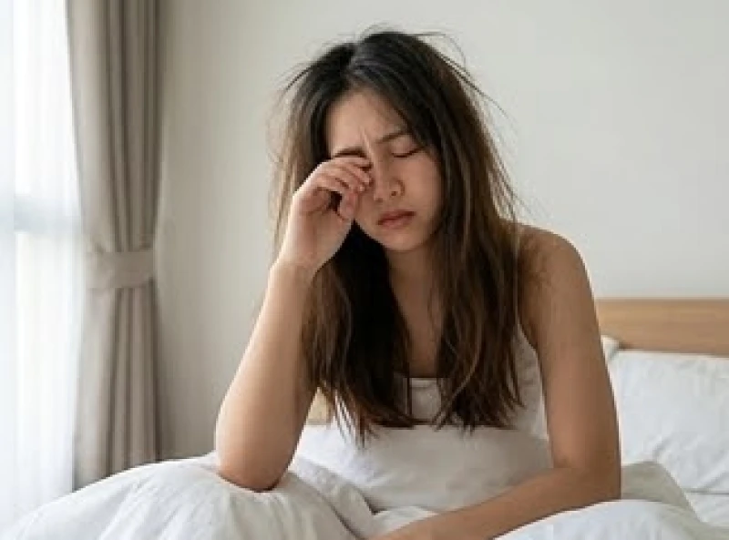 Ngủ mơ nhiều có hại không: Dấu hiệu bệnh lý & cách khắc phục 3 Cô gái thức dậy uể oải và mệt mỏi do trải qua những giấc mơ kéo dài suốt đêm