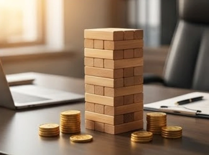 Các khối gỗ xếp chồng cân bằng minh họa cho sự ổn định trong cơ cấu tài sản