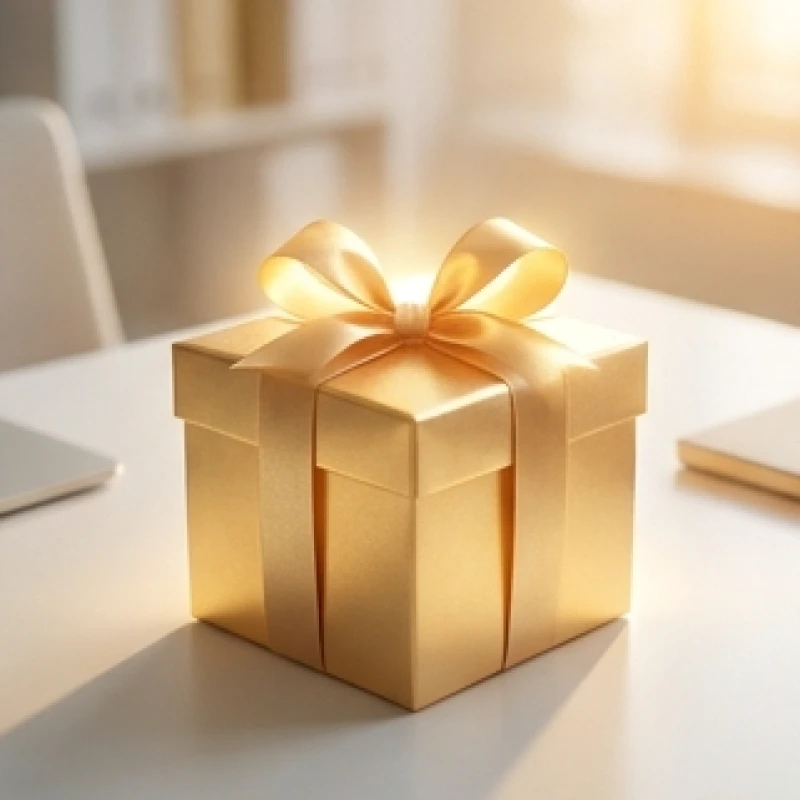 Một món quà bất ngờ phát sáng dịu nhẹ tượng trưng cho tài lộc và cơ hội kinh doanh mới