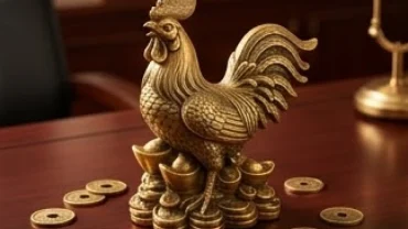 Bức tranh tổng quan về tài lộc tuổi dậu năm 2026 với biểu tượng linh vật gà vàng phong thủy sang trọng
