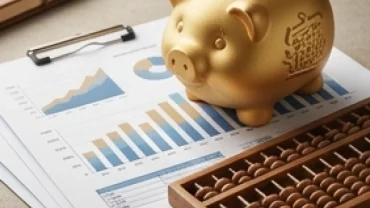 Bức tranh tổng quan về tài lộc tuổi Hợi năm 2026 với biểu đồ tài chính và linh vật phong thủy