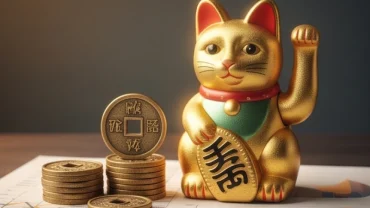 Bức tranh tài lộc tuổi Mão năm 2026 với biểu tượng đồng xu vàng và biểu đồ tăng trưởng
